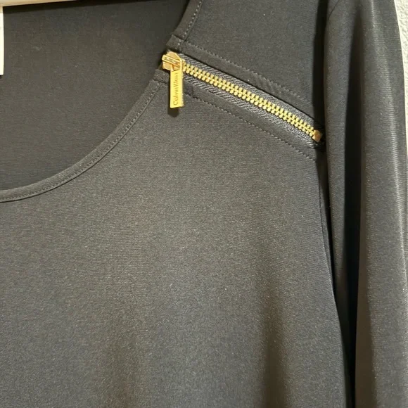 Calvin Klein Black Zip Shoulder Long Sleeve Top Size L - Picture 2 of 6